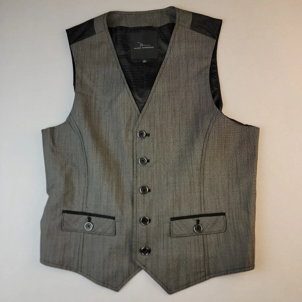 Marc Anthony Mens Grey Textured Suit Vest Waistcoat Adjustable Back Size L